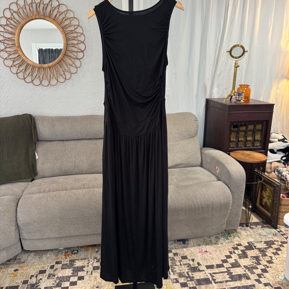Halara NWT Dress Boat Neck Asymmetric Strap Ruched Pocket Flowy Maxi Casual - Picture 2 of 7